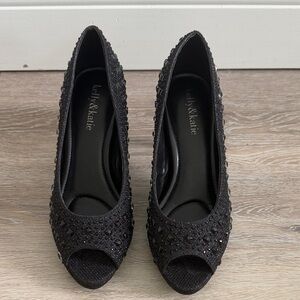 Kelly & Katie Glitter Black Peep Toe Heels
